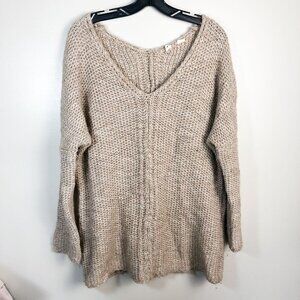 Moth Oversized V Neck Chunky Knit Tan Sweater Alpaca Wool Blend Small